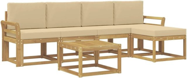 vidaXL Outdoor-Sofagarnitur L-Form aus Akazienholz mit 6 Teilen in Weiß und Beige - Bild 1