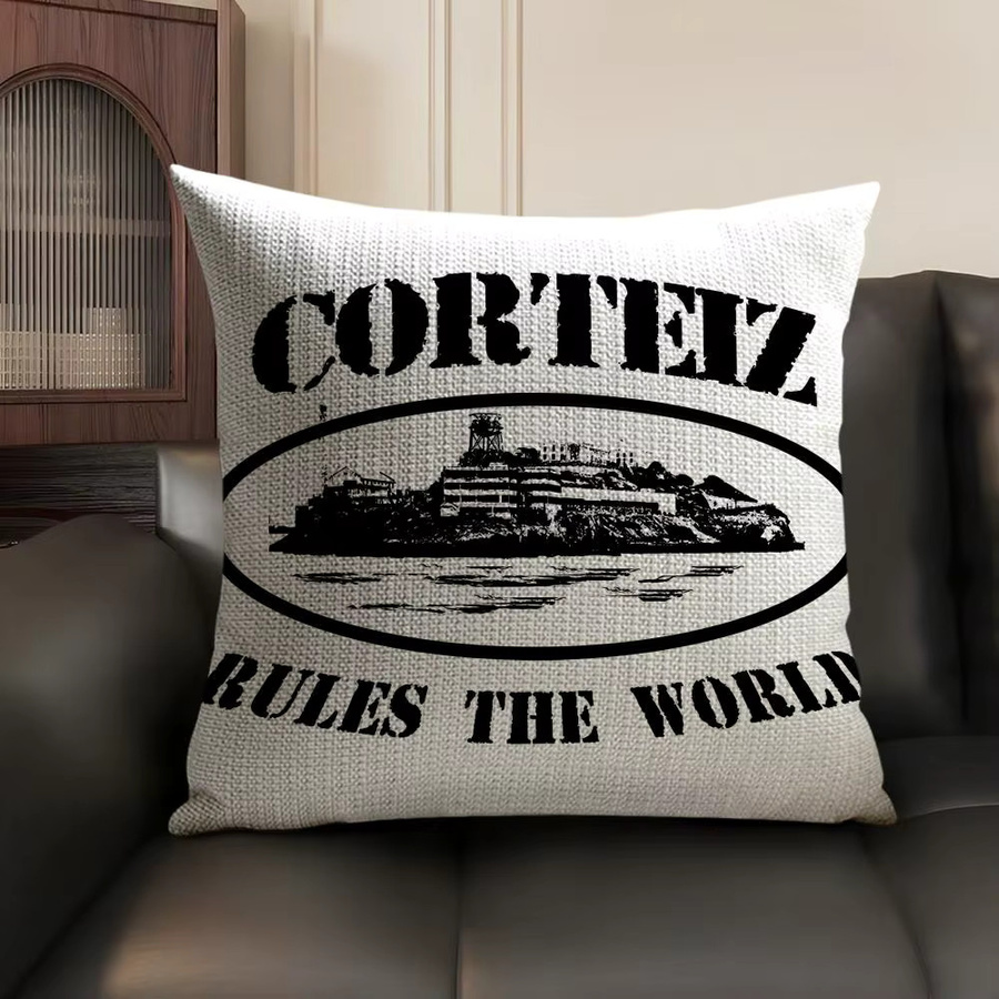 C-Corteiz Kissenbezug aus Bio-Leinen in Weiß, doppelseitig bedruckt, quadratisch, Breite: 30 cm, Höhe: 30 cm - Bild 3