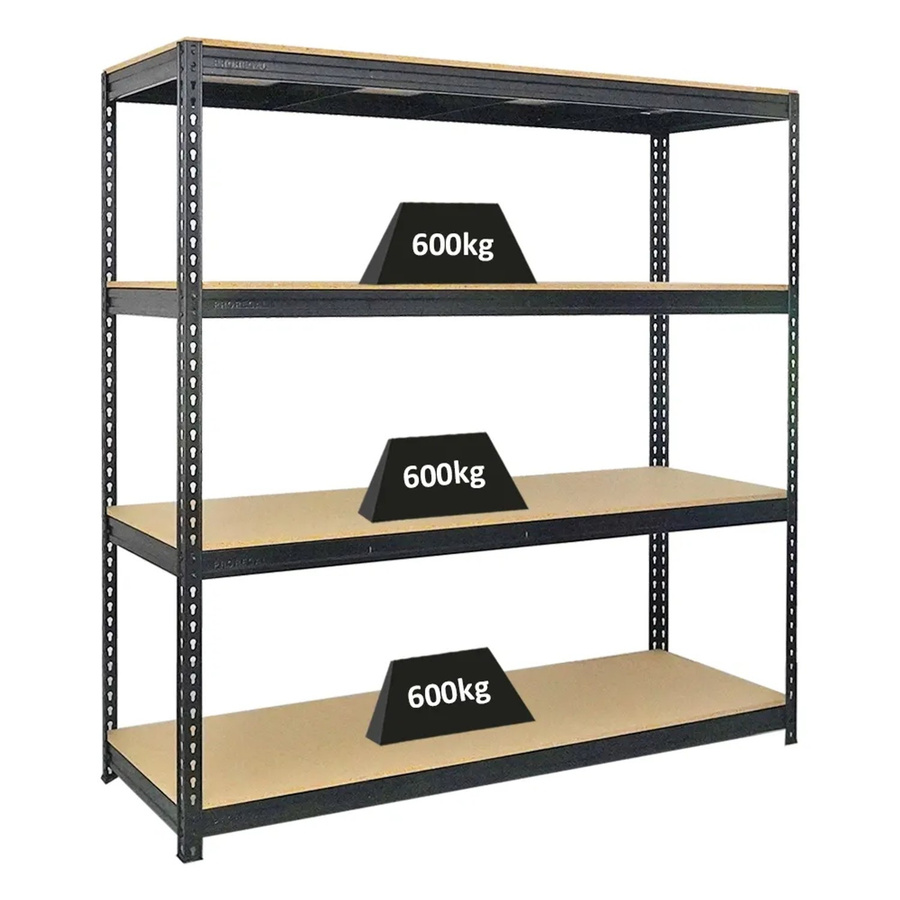 PROREGAL Profi Schwerlastregal Bison Schwarz, H x B x T: 180 x 180 x 60 cm, 4 Ebenen mit Spanplatten, Fachlast 600 kg - Bild 2