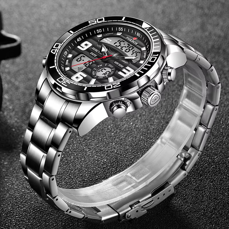 FOXBOX Chronographen-Armbanduhr, Edelstahl, Herren, Rund, silver blue - Bild 2
