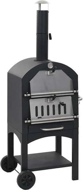 vidaXL Garten-Holzkohle-Pizzaofen in Schwarz mit Schamottstein und Thermometer - Bild 1