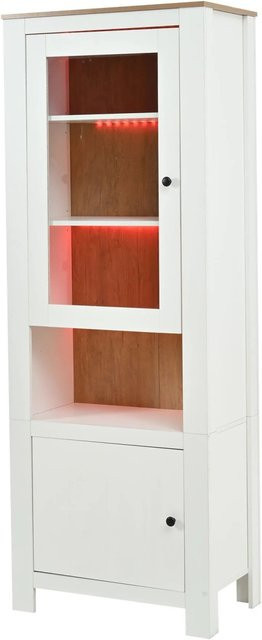 okwish Hochschrank mit LED Glasvitrine und Einlegeböden in Weiß, B/T/H: 70 x 40 x 188 cm - Bild 1