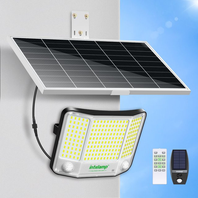 Intelamp Solar-Sicherheitsflutlicht in Weiß mit 20000mAh Akku und großem Solarpanel für Garten, Terrasse und Garage - Bild 1