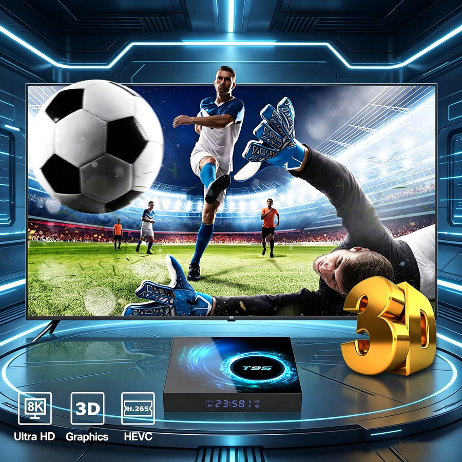 T95 Smart TV Box Android 16 Media Streamer mit 8GB RAM und 256GB Speicher, Allwinner H616, 8K Unterstützung, Netflix, Google Assistant, WLAN 5G und Bluetooth 6.0, Schwarz - Bild 6