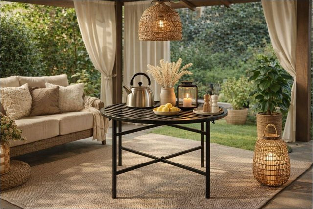 Möbel direkt online Gartentisch aus Metall in Schwarz, runder Metalltisch modern pulverbeschichtet - Bild 1
