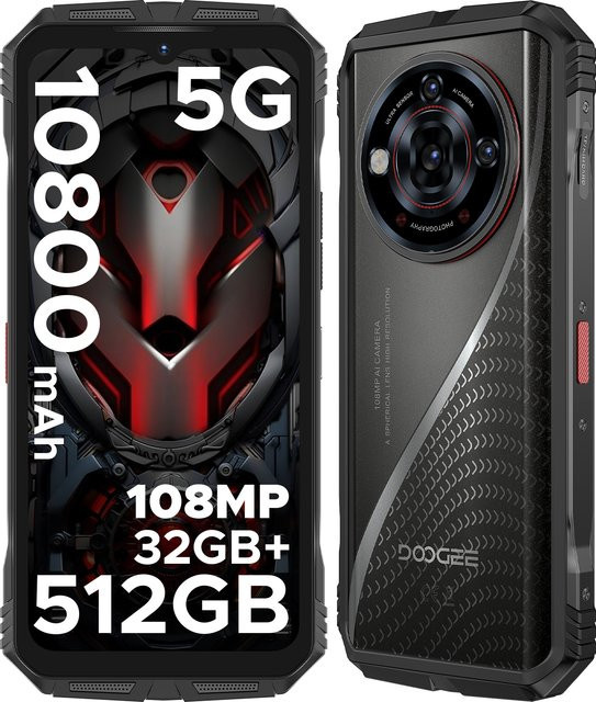 DOOGEE S118 Pro 5G Robustes Smartphone mit 10800 mAh Akku, 6,6 Zoll FHD 120 Hz Display, 8 GB RAM und 512 GB ROM, NFC, Silver/Black - Bild 1
