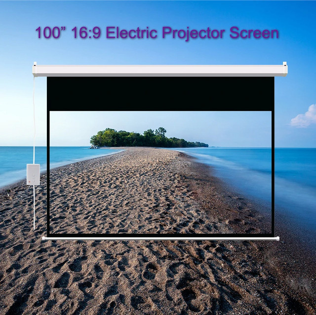 Yovanxer Elektrische Projektionsleinwand 16:9 mit Fernbedienung, Weiß, 60-100 Zoll - Bild 1