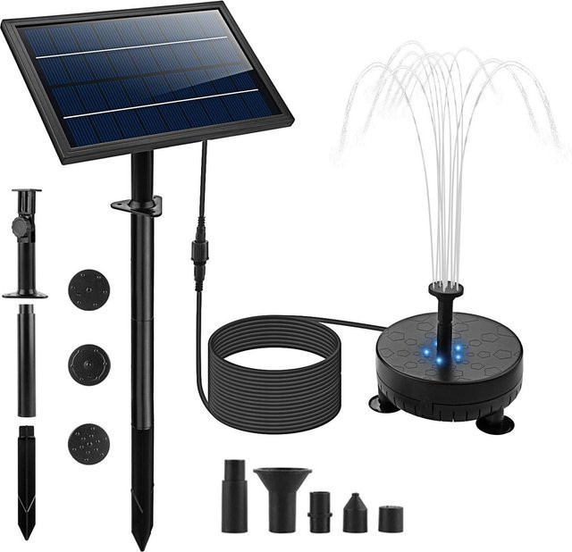 Solar-Wasserpumpe mfySpace mit 5 LED-Farblicht, 7er-Düsenset und maximal 170 l/h Durchfluss in Schwarz - Bild 1