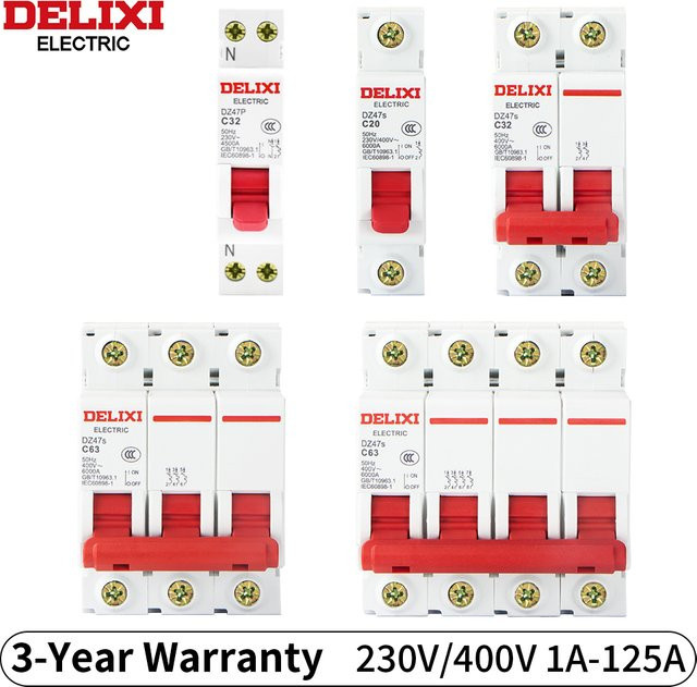 DELIXI AC MCB Leistungsschalter DZ47s 1P 2P 3P 4P C-Kurve 6A-125A 230/400V 6KA Überlastschutzschalter für industrielle Steuerkästen - Bild 1