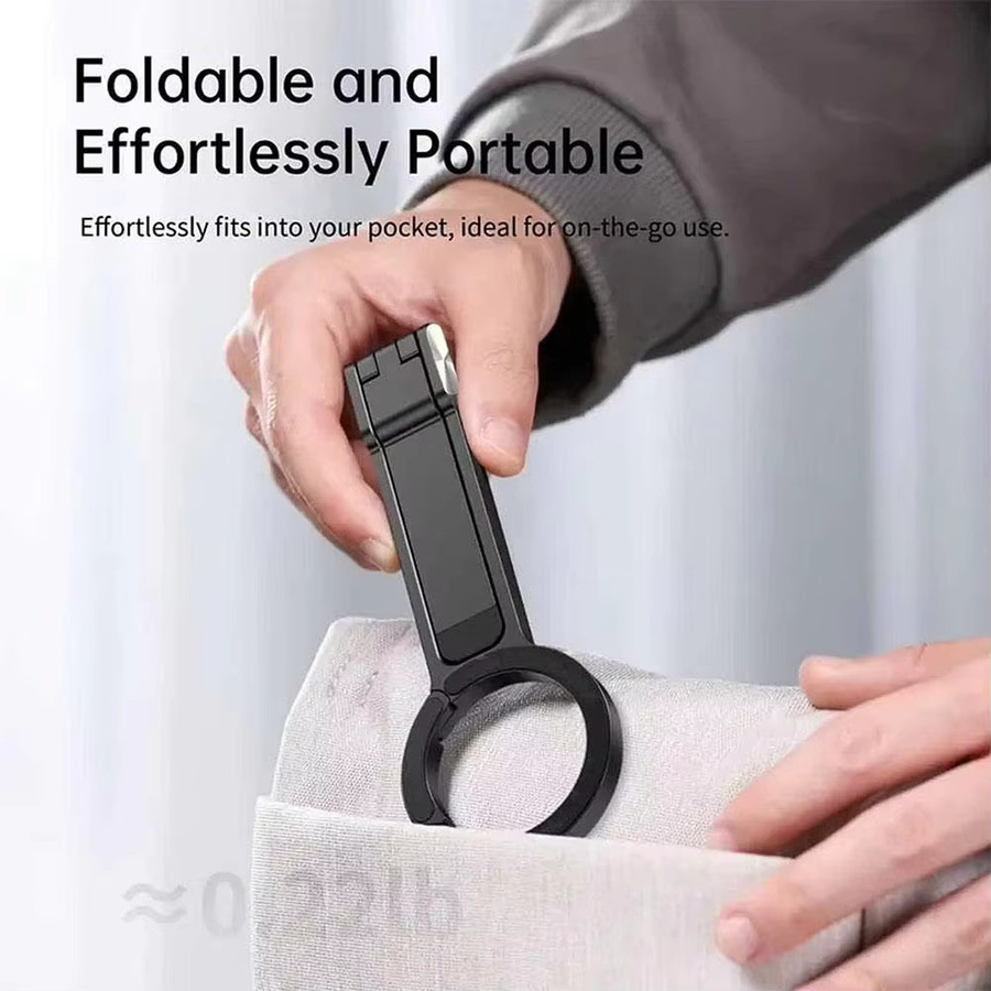 Magnetischer Ring-Telefonhalter aus Kunststoff mit verstellbarem Ring und MagSafe-Schnalle, Schwarz - Bild 3