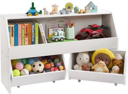 VEVOR Kinderregal aus Holz mit 2 mobilen Schubladen als Spielzeugschrank und Bücherregal, Weiß, B/T/H: 102 x 60 x 23,62 cm - Bild 1