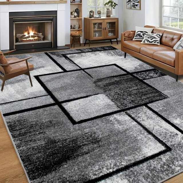 VIKAMA Moderner Geometrischer Teppich in Grau, Fleckresistent und Pflegeleicht für Wohnzimmer und Schlafzimmer - Bild 1