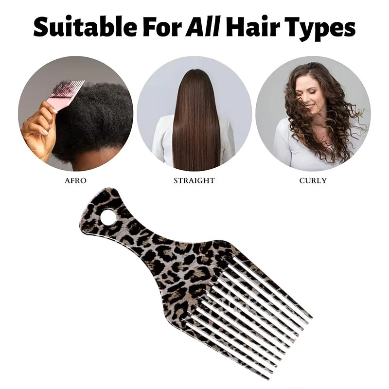WANMEI Afro-Haar-Pick-Kamm, Leopardenmuster, für lockiges Haar - Bild 3