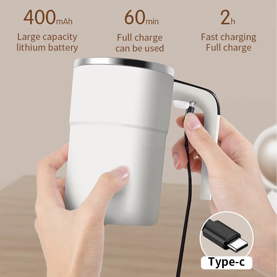 TCJJ Automatischer Rührbecher aus Edelstahl in Weiß, wiederaufladbarer elektrischer Magnetmischer für Kaffee und Getränke - Bild 2