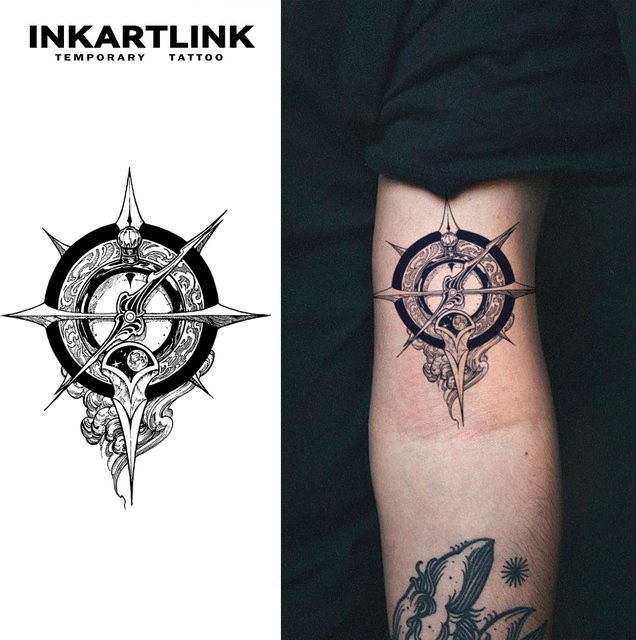 INKARTLINK Kompasse temporärer Tattoo-Aufkleber, wasserfest, semi-permanent - Bild 1