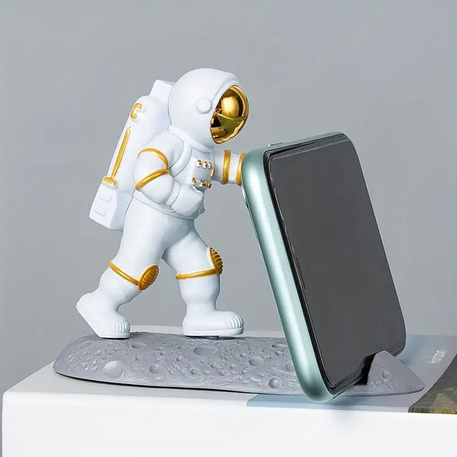 Opansten Astronaut Handy Ständer Spaceman Smartphone Halterung Schreibtisch Dekoration in Gold und Weiß - Bild 1