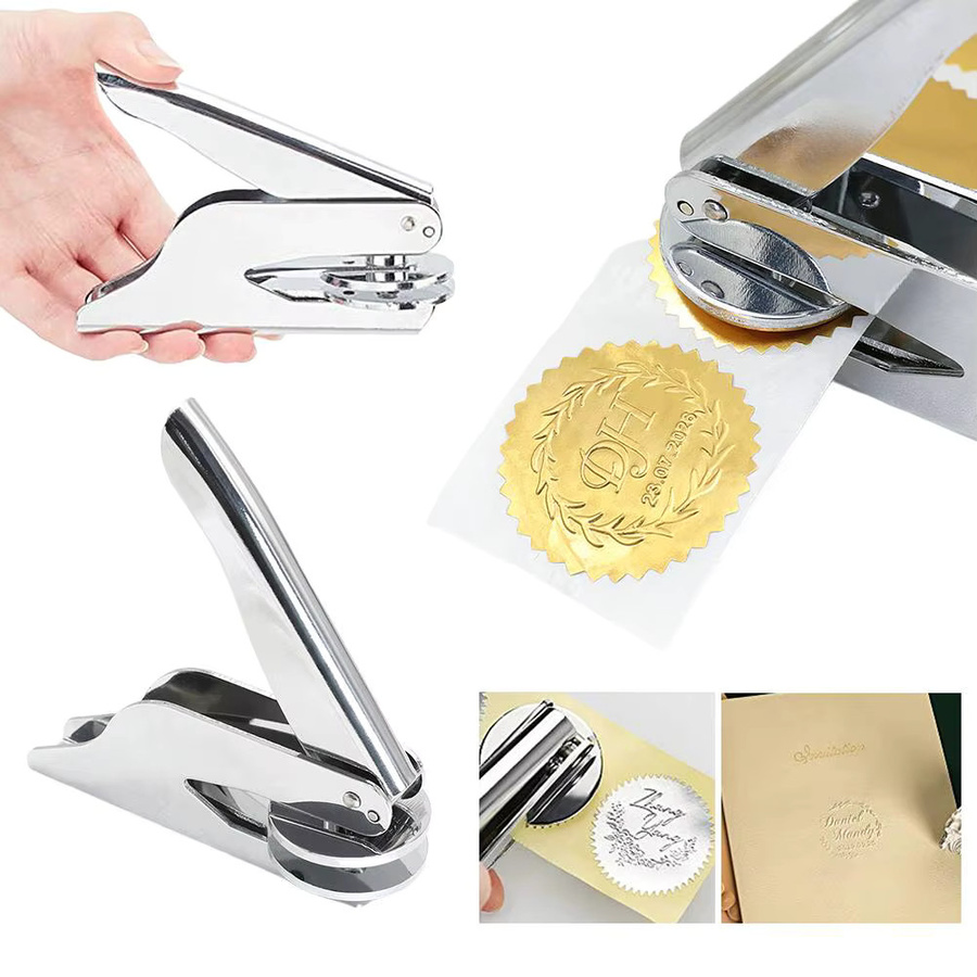 Tragbarer Handheld Papier Embosser aus Metall in Silber für Büro Dokumente und Handwerk - Bild 3