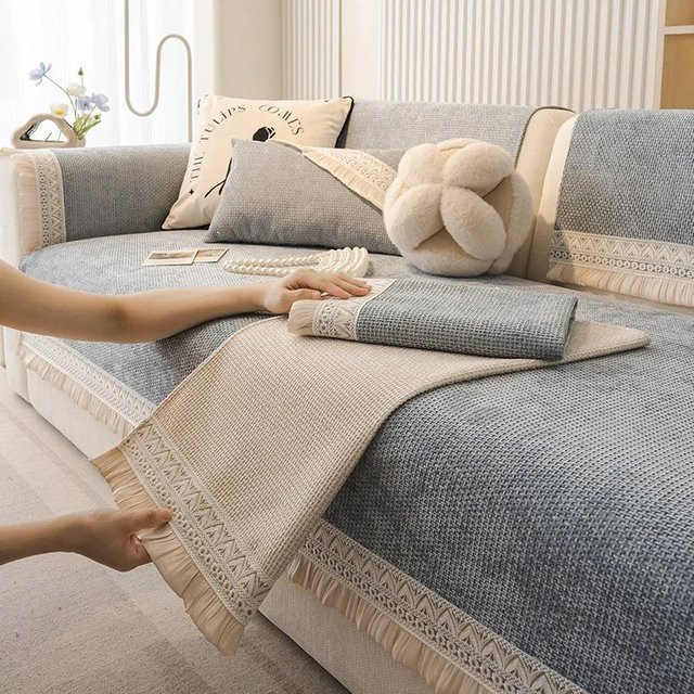 Rutschfeste Sofamatte im französischen Creme-Stil, minimalistischer Sofaüberwurf aus Polyester, Grau, 70 x 70 cm - Bild 1