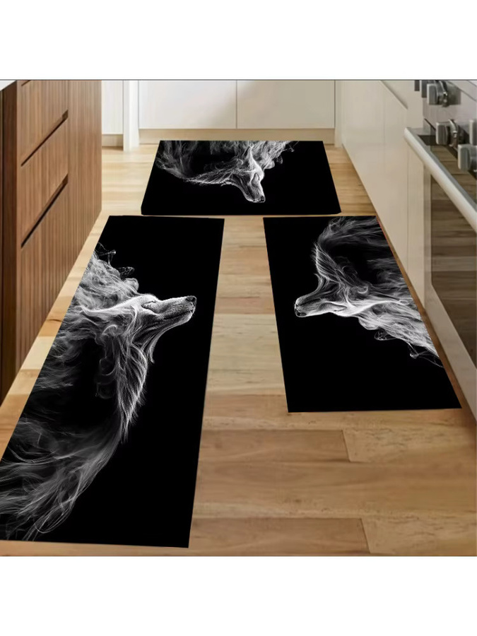 3-teiliges Set rutschfeste Küchenmatten mit modernem Grafikdesign in Schwarz für Eingangsbereich und Waschraum - Bild 5