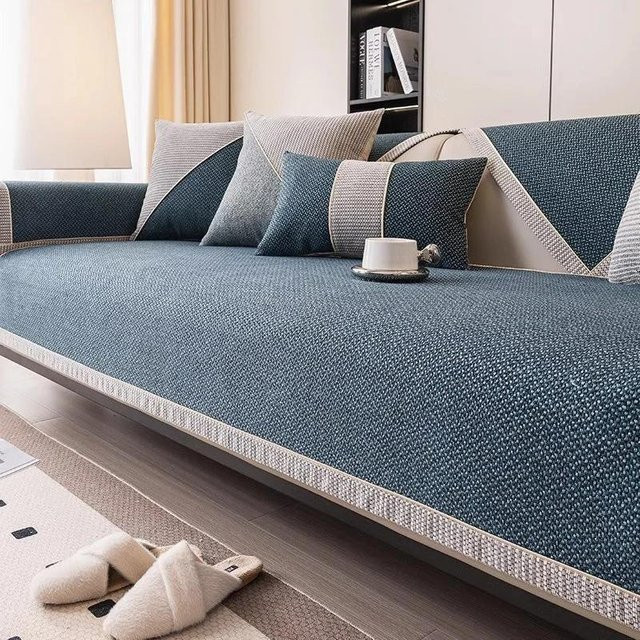 Modernes Sofabezug-Set aus Polyester in Blau, rutschfest und waschbar, B/H: 50 x 30 cm - Bild 1