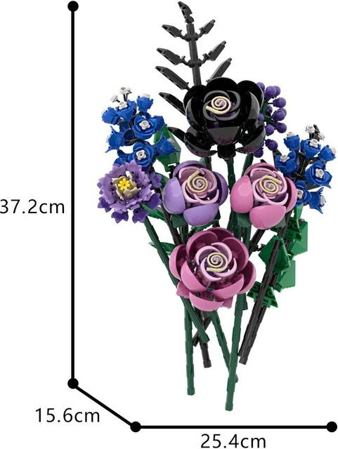 Gobricks Botanisches Baustein-Set Lila Rose Gotische Dekoration Blumenstrauß - Bild 1