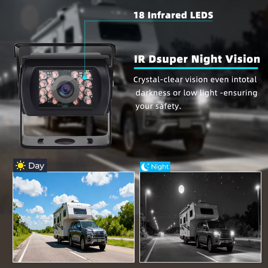 QXNY HD Kabelloses DVR Dashcam System mit 7 Zoll AHD1080P Monitor und IR-Rückfahrkamera in Schwarz für LKW, Wohnmobile und Anhänger - Bild 5