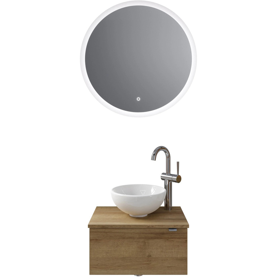 Pelipal Badmöbel-Set Serie 6915 Riviera Eiche mit Keramik Aufsatzbecken, Waschtischunterschrank und Funktionsspiegel mit LED-Beleuchtung und Sensor-Schalter, Breite: 70 cm - Bild 2
