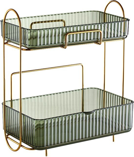 OutsideWorld Badezimmer-Thekenorganizer mit 2 Etagen und herausnehmbarer Box, Make-up-Ablageregal, Grün - Bild 1