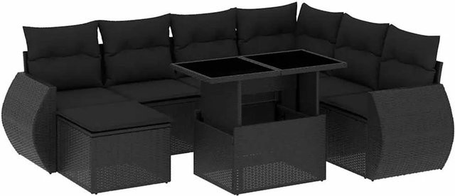 vidaXL 8-teilige Garten-Sofagarnitur in L-Form aus schwarzem Poly-Rattan mit UV-beständigen Kissen und pulverbeschichtetem Stahlgestell - Bild 1