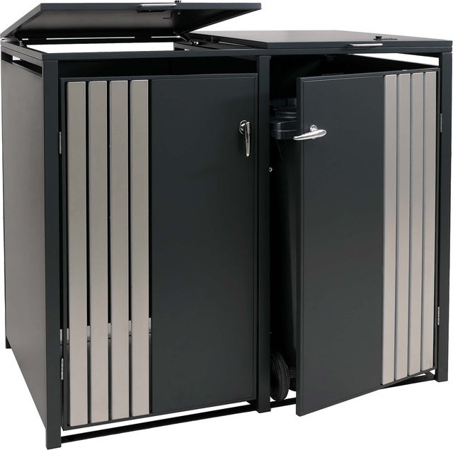 MCW 2er-Mülltonnenverkleidung O67 Mülltonnenbox mit Deckel aus Edelstahl in Anthrazit, B/T/H: 122 x 132 x 84 cm - Bild 1