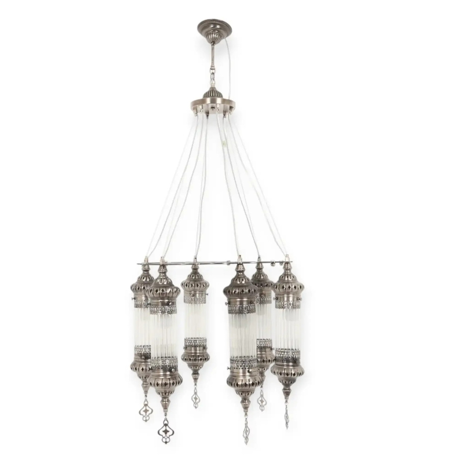 D&C Hängeleuchte Real in Antik Silber mit transparentem Glas für Esstisch und Kochinsel, Höhe: 130 cm - Bild 1