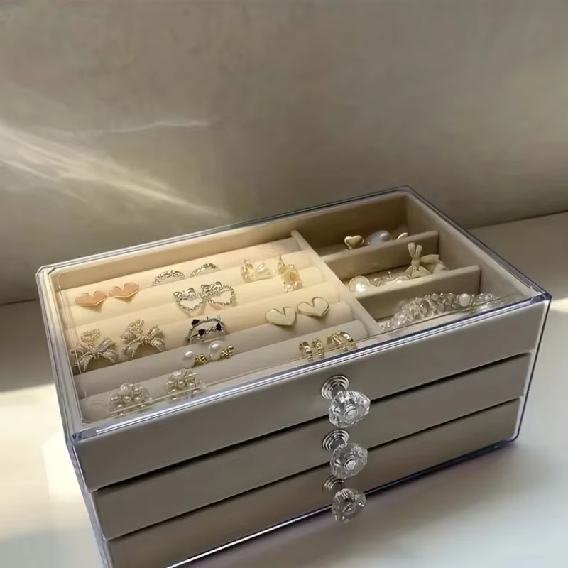 Staubdichte Schmuck-Organizer-Box aus Acryl in Transparent, 3-stufige rechteckige Tischvitrine zur Aufbewahrung von Schmuck - Bild 2