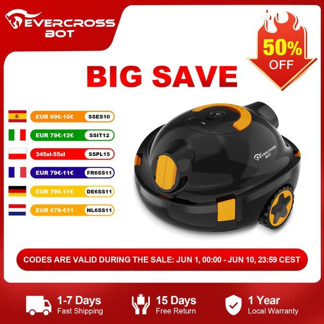 EVERCROSS BOT Y10 Poolreinigungsroboter mit 120 m² Reinigungsfläche und 180 µm Filter - Bild 1
