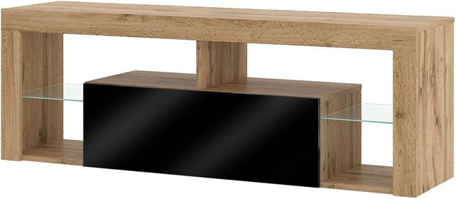 TV-Lowboard Everest von WIPMEB in Eiche Wotan und Schwarz glänzend, modernes Design für dein Wohnzimmer, B/H/T: 140 x 50 x 35 cm - Bild 1