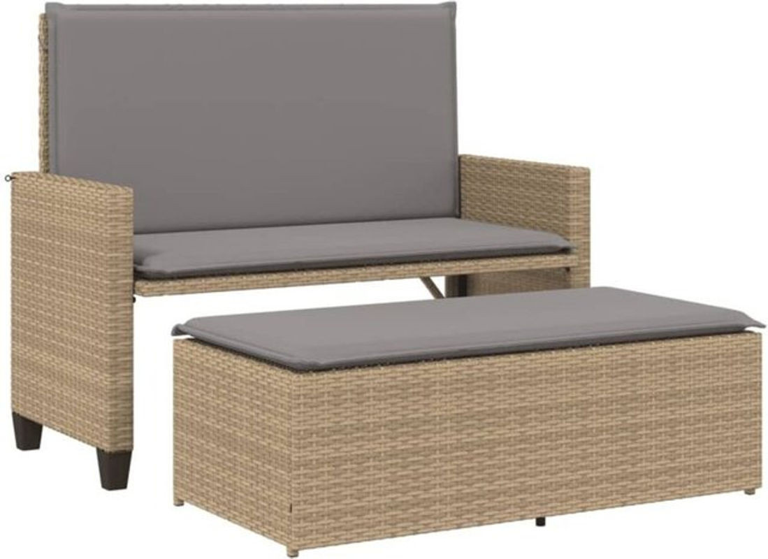 Vidaxl Gartenbank mit Kissen und Hocker aus Polyrattan in Beige - Bild 1