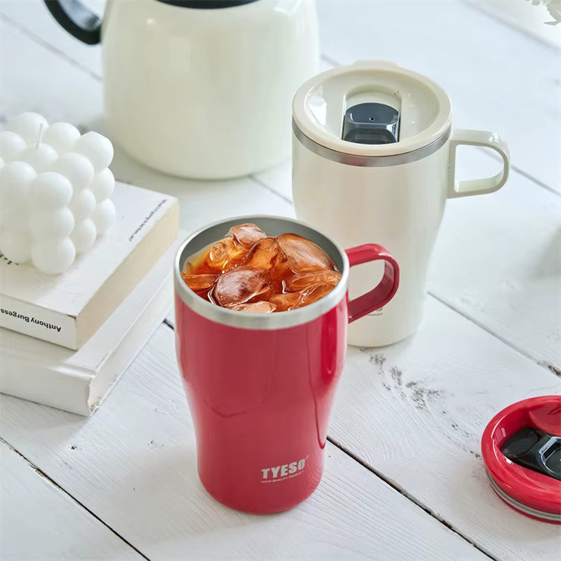 TYESO Thermo-Reisebecher aus Edelstahl mit Griff und Slide-Verschluss, Schwarz, 400 ml/500 ml - Bild 1