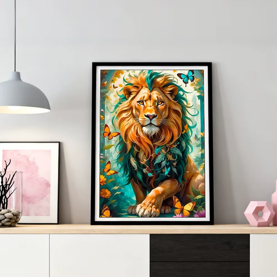HUACAN Diamant-Mosaik-Set Löwe mit runden Steinen in Multicolour für kreative Tier-Stickerei und Wanddekoration - Bild 2