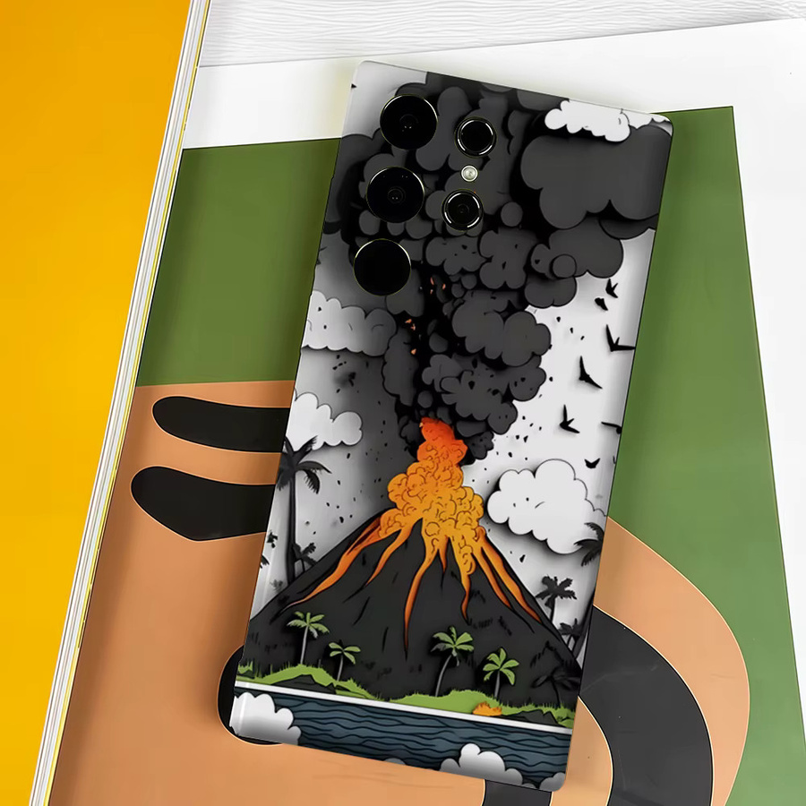 Potdemiel Papercut Vulkan-Eruption Handyhülle für Samsung Galaxy S26 S25 S24 Ultra Plus, stoßfeste Doppelschicht Rückabdeckung, Mehrfarbig - Bild 4