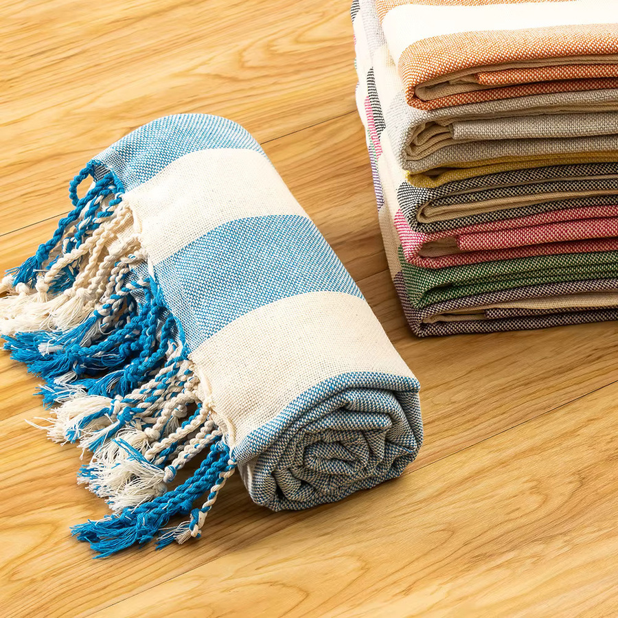 YEUZLICOTTON Türkisches Hammam-Badetuch aus Baumwolle, blau gestreift, für Erwachsene - Bild 2