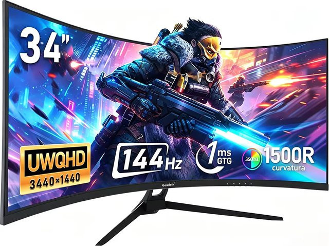 Gawfolk 34 Zoll Ultrawide Curved Gaming Monitor in Schwarz mit UWQHD Auflösung, 144Hz und FreeSync Unterstützung - Bild 1