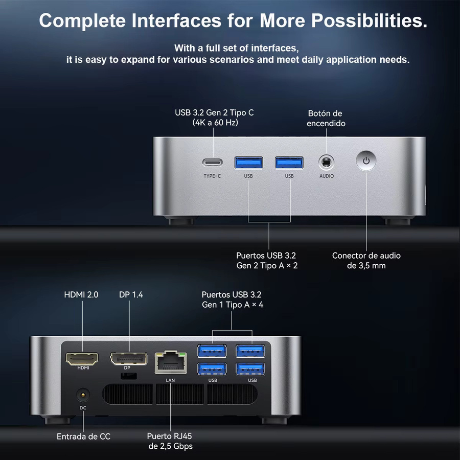 KAMRUI Mini-PC mit AMD Ryzen 7 7735HS, 24GB LPDDR5, 512GB NVMe PCIe3.0 SSD, WiFi 6 und Radeon Grafik, Silber - Bild 3