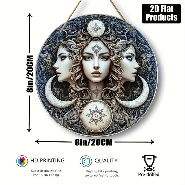 CIFBUY Bastet Black Cat Goddess Rundes Holzschild, Durchmesser: 20,3 cm, Mehrfarbig - Bild 1