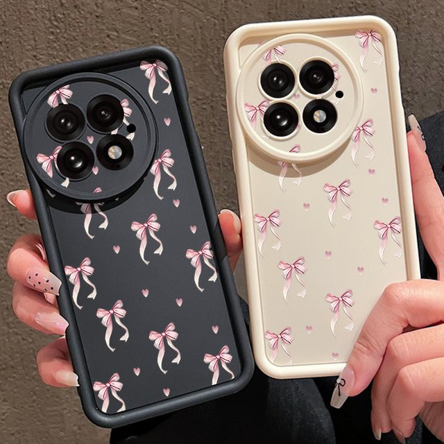 Stoßfeste TPU Handyhülle mit rosa Schleifenmuster für OnePlus 15 13 13T 12 13R 12R 11R 5G und OnePlus Nord 5 Ace 5 3 2 in Pink und Weiß - Bild 1