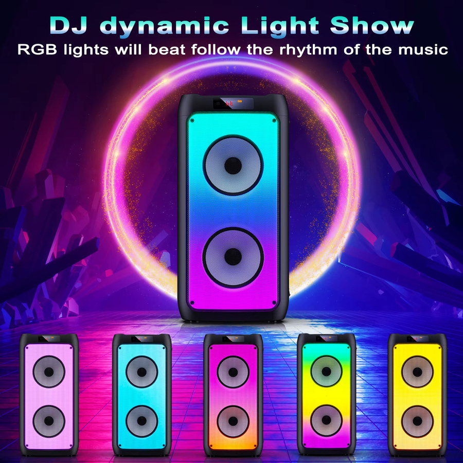 FanFun Kabelloser Bluetooth-Lautsprecher als Karaoke-Maschine mit 2 Mikrofonen und LED-Licht für deine Party zu Hause - Bild 2