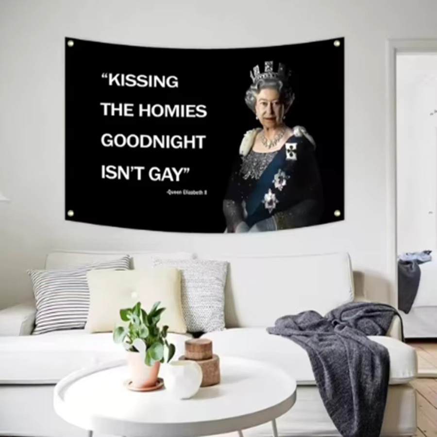 Kissing Homies Goodnight Flag Lustiger Wandteppich in Schwarz mit vier Ösen, B/H: 60 x 90 cm - Bild 2