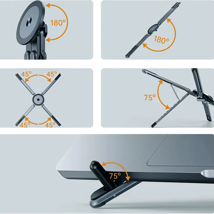 DOOCK Magnetische Handyhalterung in Grau, Tragbares und Faltbares Desktop-Tischstativ als Universelle Halterung für Smartphone, Tablet und Notebook - Bild 4