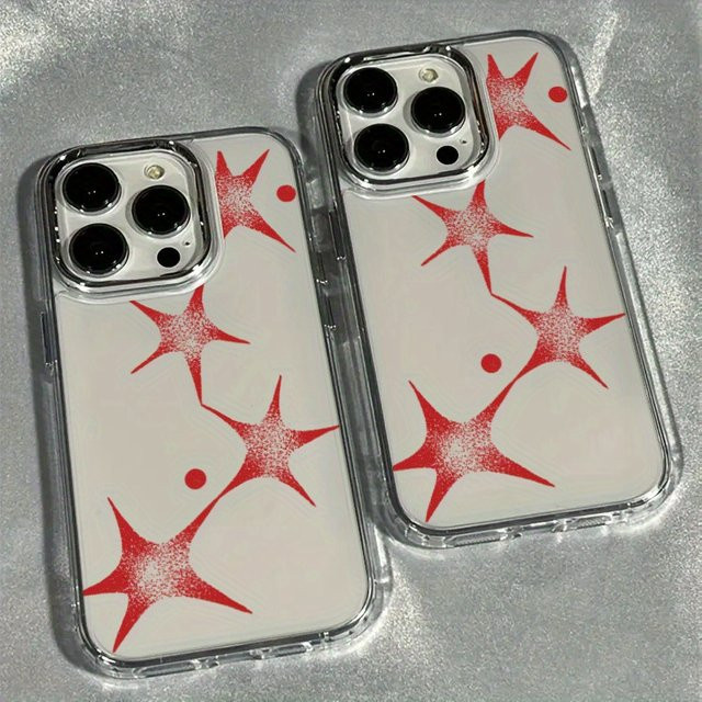Transparente Handyhülle mit rotem Sternenmuster für Apple iPhone Modelle, weiche Schutzhülle - Bild 1