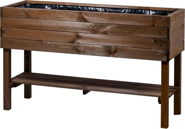 Dobar Hochbeet aus Kiefernholz mit Ablage und Pflanzfolie, Braun, B: 117 cm, T: 40 cm - Bild 1
