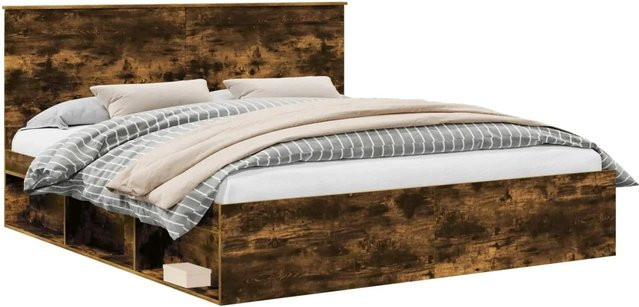 vidaXL Bettrahmen aus massivem Kiefernholz und Holzwerkstoff in Farbe Geräucherte Eiche, B/T/H: 200 x 200 x 100 cm - Bild 1