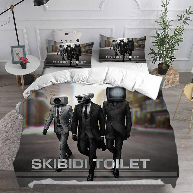 Skibidi Toilet Arale Bettwäscheset mit Bettbezug und Kissenbezug, 3-teiliges Set, Single, B x L: 135 x 200 cm - Bild 1